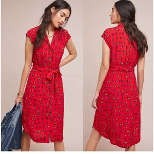 Anthropologie 31 of 52 conversations red midi shirt dress entomology butterfly 6